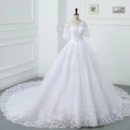 Luxury Full Sleeve Wedding Dress White New Sexy V-neck Bride Dress With Train Ball Gown Princess Classic Wedding Gown Customized