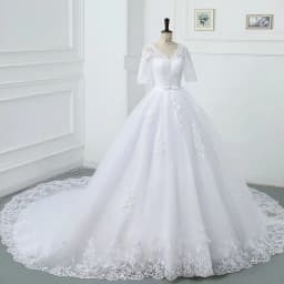 Luxury Full Sleeve Wedding Dress White New Sexy V-neck Bride Dress With Train Ball Gown Princess Classic Wedding Gown Customized