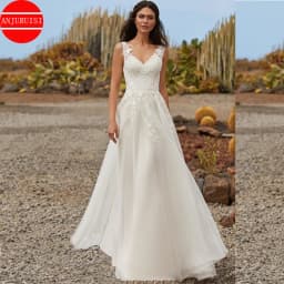 Elegant Lace Appliques Wedding Gown For Women 2026 V Neck A Line Tulle Boho Wedding Dress Party Bride Gown Vestido De Noiva
