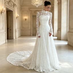 Elegant Wedding Dresses High Neck Long Sleeve A Line Lace Bride Dress for Women Sweep Train White Church Bridal Gown Customized