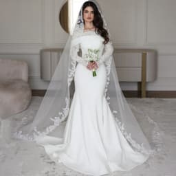 Fashion Mermaid Wedding Dresses O Neck Long Sleeve Satin Bride Dress for Women Vestido De Novia Garden Bridal Gown Customized