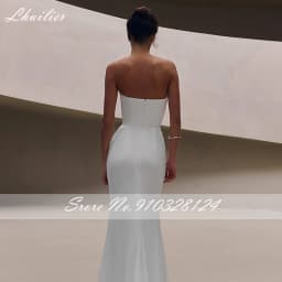 Lhuilier Customized Strapless Mermaid Chiffon Wedding Dresses Pleated Bridal Gowns with Removable Sashes
