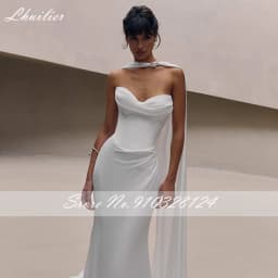 Lhuilier Customized Strapless Mermaid Chiffon Wedding Dresses Pleated Bridal Gowns with Removable Sashes