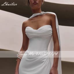 Lhuilier Customized Strapless Mermaid Chiffon Wedding Dresses Pleated Bridal Gowns with Removable Sashes