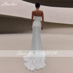 Lhuilier Customized Strapless Mermaid Chiffon Wedding Dresses Pleated Bridal Gowns with Removable Sashes