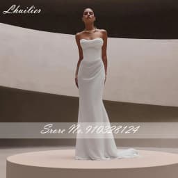 Lhuilier Customized Strapless Mermaid Chiffon Wedding Dresses Pleated Bridal Gowns with Removable Sashes