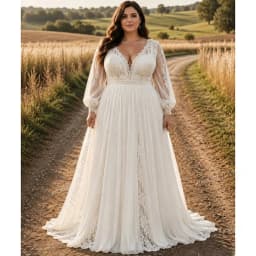 Customized Elegant Lace Appliques Tulle Pastoralism Wedding Dresses For Bride Long Sleeves V Neck A Line Plus Size Bridal Gowns