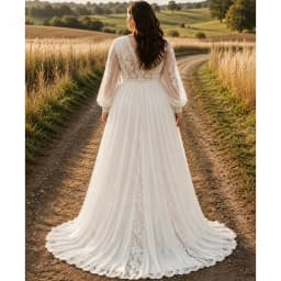 Customized Elegant Lace Appliques Tulle Pastoralism Wedding Dresses For Bride Long Sleeves V Neck A Line Plus Size Bridal Gowns