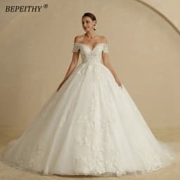BEPEITHY Customized Off Shoulder Lace Wedding Dresses 2026 For Women Glitter Bridal Ball Gown Plus Size Vestidos De Novia