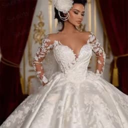 Long Sleeves Wedding Dress Embroidery Lace Robe De Mariée Princess Ball Gown Customized Bride Dress Vestidos De Novia
