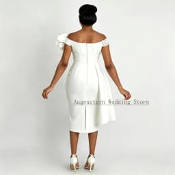 Sheath/Column Wedding Dress Short Off the Shoulder Pearls Luxury Gown for Bride White Draped Tea Length Bridal Dresses