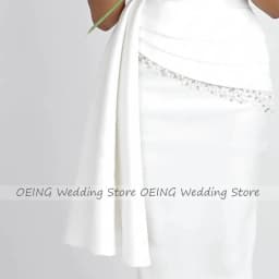 Sheath/Column Wedding Dress Short Off the Shoulder Pearls Luxury Gown for Bride White Draped Tea Length Bridal Dresses