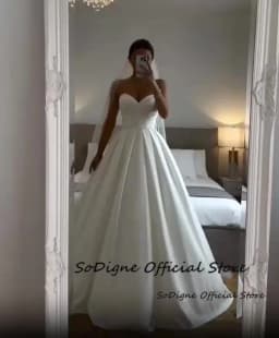 SoDigne A-line Satin Wedding Dresses Sleeveless Off Shoulder Bridal Dress Long Simple Wedding Gown Robe De Mairee Customized