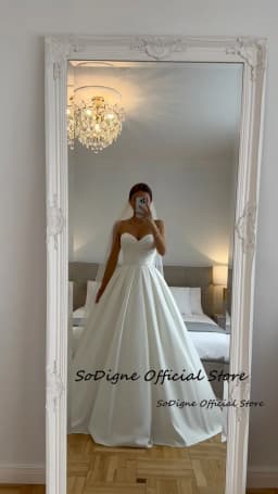 SoDigne A-line Satin Wedding Dresses Sleeveless Off Shoulder Bridal Dress Long Simple Wedding Gown Robe De Mairee Customized