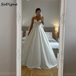 SoDigne A-line Satin Wedding Dresses Sleeveless Off Shoulder Bridal Dress Long Simple Wedding Gown Robe De Mairee Customized