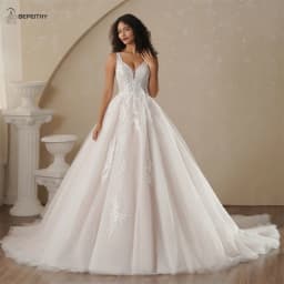 BEPEITHY Customized A-Line Champagne Wedding Dresses 2025 Spring V Neck Sleeveless Romantic Bride Ivory Bridal Gown Vestidos