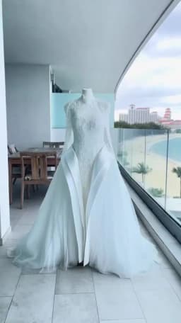 SWEMILE Luxurious High Neck Wedding Dress for Women Detachable Train Bride Gowns Full Sleeve Vestidos Para Mujer Customized