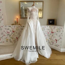 SWEMILE Luxurious High Neck Wedding Dress for Women Detachable Train Bride Gowns Full Sleeve Vestidos Para Mujer Customized