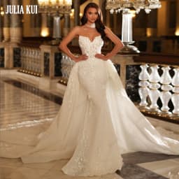 Elegant Custom Made 2 In 1 Mermaid Wedding Dresses With Beading Flowers Appliques Sweetheart Trumpet Bridal Gown Removable Train