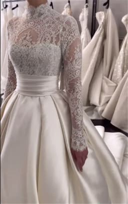 Customized Elegant A Line Lace Wedding Dresses High Neck Long Sleeves Button Back Sweep Train Ruffle robe de mariee Bridal Gowns