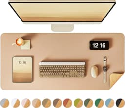 Double-Sided Desk Pad, Leather Desk Mat, Eco Cork Desk Pad Protector,Large Mouse Pad,Waterproof Desk Blotter for Office/Home
