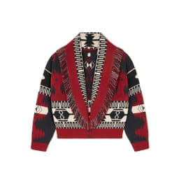 Women's Boho Print Knit Cardigan Top Fringe Trim Belted Long Sleeve Sweater Lace-up Coat 2025 New High Street Outerwear Outfit