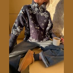 Women's Boho Print Knit Cardigan Top Fringe Trim Belted Long Sleeve Sweater Lace-up Coat 2025 New High Street Outerwear Outfit