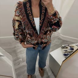 Women's Boho Print Knit Cardigan Top Fringe Trim Belted Long Sleeve Sweater Lace-up Coat 2025 New High Street Outerwear Outfit