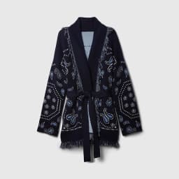 Women's Boho Print Knit Cardigan Top Fringe Trim Belted Long Sleeve Sweater Lace-up Coat 2025 New High Street Outerwear Outfit