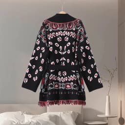 Casual Printed Cardigans Women Tassel Lace Up V-neck Full Sleeve Loose Knit Coat Female 2026 Autumn Fashion Lady Outwears