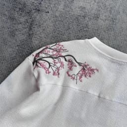 Deeptown White Cherry Blossom Embroidery Man Women T-Shirts Long Sleeve Oversized Waffle Tees Basic Harajuku Casual Streetwear