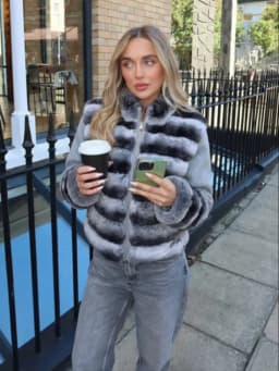 Patchwork Faux Fur Cardigan Women's Stand Collar Zipper Long Sleeve Fluffy Coat High Street Fashion Autumn Winter 2026 Sweater