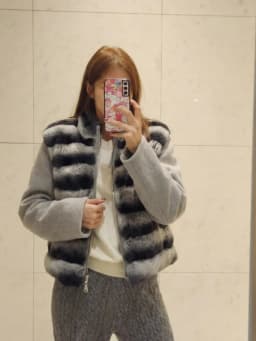 Patchwork Faux Fur Cardigan Women's Stand Collar Zipper Long Sleeve Fluffy Coat High Street Fashion Autumn Winter 2026 Sweater