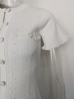 Vintage Cable Knit Midi Dress Button Front Ruffled Short Sleeve Pocket Design Elegant Party Casual Knitted Dress