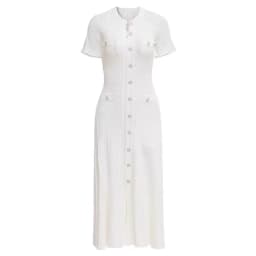 Vintage Cable Knit Midi Dress Button Front Ruffled Short Sleeve Pocket Design Elegant Party Casual Knitted Dress