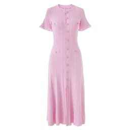 Vintage Cable Knit Midi Dress Button Front Ruffled Short Sleeve Pocket Design Elegant Party Casual Knitted Dress