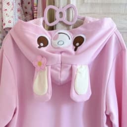 Japanese Cartoon Embroidery Cute Hoodies Y2k Aesthetic Women Kawaii Rabbit Ear Hooded Sweatshirts Causal Pink Tops Hoody Coat