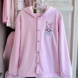 Japanese Cartoon Embroidery Cute Hoodies Y2k Aesthetic Women Kawaii Rabbit Ear Hooded Sweatshirts Causal Pink Tops Hoody Coat
