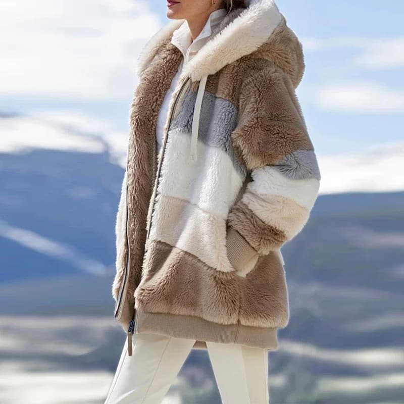 Customizable 2025 New UZZDSS Winter Women Coat Fashion Casual Stitching Plaid Clothes Hooded Zipper Ladies Coat Women Jacket