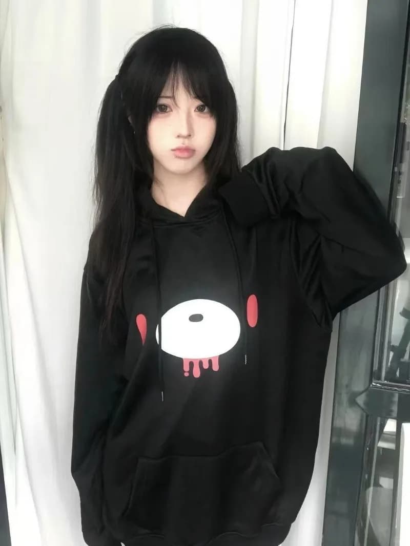 Autumn Lazy Women Casaul Gothic Sweatshirt Y2k Aesthetic Japanese Cartoon Print High Street Hoodied Harajuku Punk Clothes