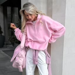 Linad 2025 Street Chic Pink Zipper Sweatshirt Female Spring Casual Long Sleeve Ladies Tops Fashion Loose Berber Fleece Shirt