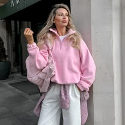 Linad 2025 Street Chic Pink Zipper Sweatshirt Female Spring Casual Long Sleeve Ladies Tops Fashion Loose Berber Fleece Shirt