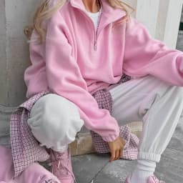 Linad 2025 Street Chic Pink Zipper Sweatshirt Female Spring Casual Long Sleeve Ladies Tops Fashion Loose Berber Fleece Shirt