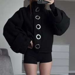 Fashionable American retro y2k design sense high street personality button solid color hoodie long sleeve pullover hoodie jacket
