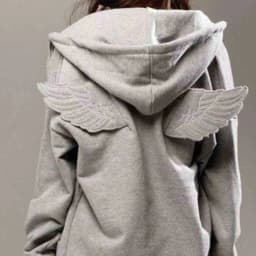 Women Grey Angel Wing Embroidered Hoodie Cute Kawaii Pullover Sweatshirt Wing Decoration Back Y2K Street Harajuku Loose Pullover