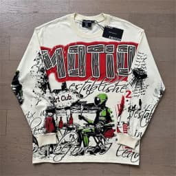 MIXED EMOTION Long Sleeve T-shirt Men Women High Street Full Print 100% Cotton Crewneck Hip Hop Oversized Tops