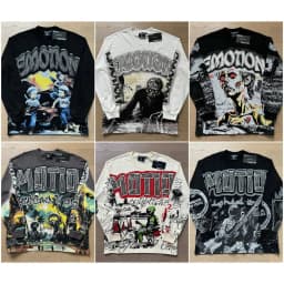MIXED EMOTION Long Sleeve T-shirt Men Women High Street Full Print 100% Cotton Crewneck Hip Hop Oversized Tops
