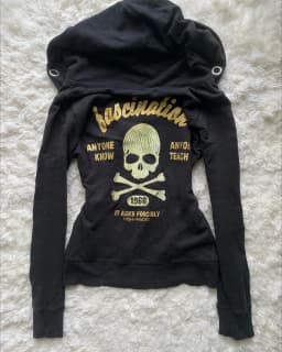 Y2K Retro Zipper Hoodies Women Harajuku Sexy Slim Fit Sweatshirt Autumn Skull Graphic Embroidery Hooded Jacket Gothic Clothing