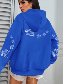 Creative Turtle Swimming Prints Women Clothing Hoodie Warm Sport Tops All-Match Comfortable Sportswears Soft Trendy Clothes