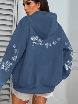 Creative Turtle Swimming Prints Women Clothing Hoodie Warm Sport Tops All-Match Comfortable Sportswears Soft Trendy Clothes